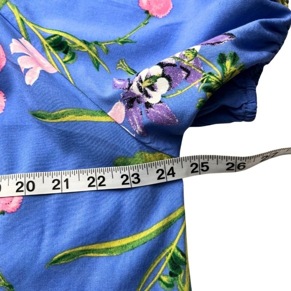 LOFT Blue Floral Tie-Neck Puff-Sleeve Blouse - Picture 9 of 9